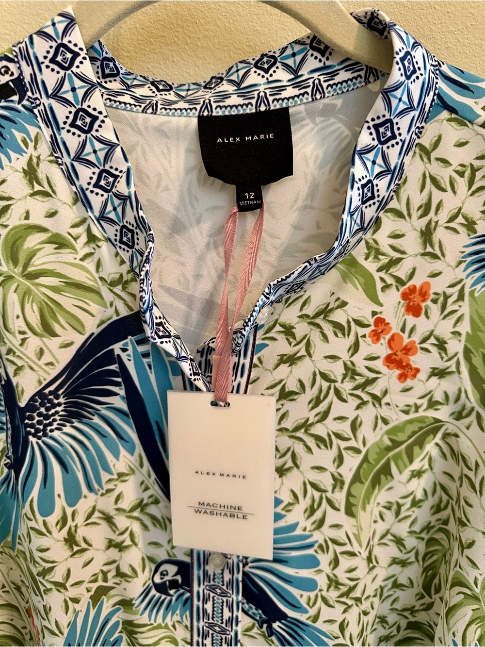 Alex Marie Blue and Green Tropical Bird Wren Print Tunic Dress size 12 - Picture 3 of 6